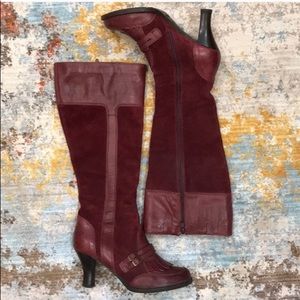 Leather SZ 7 burgundy red 3in heel comfy boots